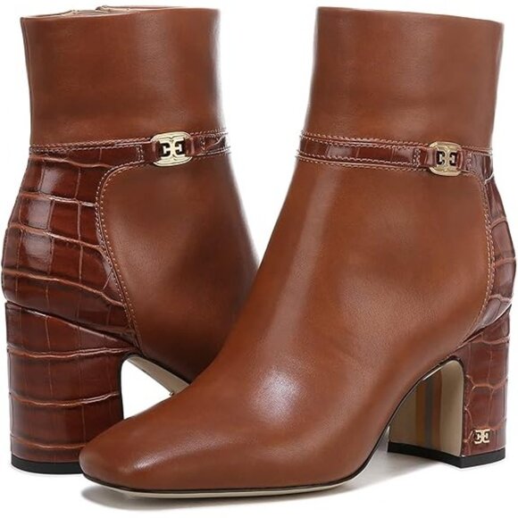 Sam Edelman Womens Florah Croc-Embossed Leather Heeled Boots Size 11M Brown - Picture 2 of 10